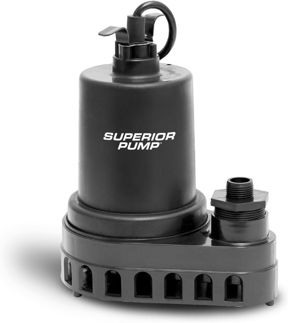 Superior Pump 91570 3300GPH Thermoplastic Submersible Utility Pump with 10-Foot Cord, 1/2 HP