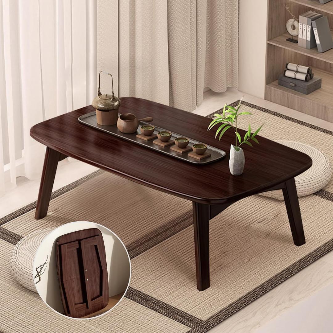Japanese Floor Table Folding Bamboo Wood Coffee Table,Tatami Table for Sitting on The Floor Japanese Style Low Table (Black Walnut, 31.49 * 15.74 * 13.78Inch)