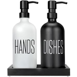 Kitchen Soap Dispenser Set with Silicone Tray, Premium Glass Hand and Dish Soap Dispenser Set for Kitchen Sink, Rustproof Stainless Steel Pump, Modern Kitchen Dcor & Versatile Gift for Any Occasion