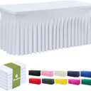 leegleri 6 Pack White Spandex Fitted Table Clothes for 8 Foot Rectangle Tables, Wrinkle Free 8ft Fitted Table Cover, Spandex Table Skirt for 8FT Rectangle Tables-for Banquet Weddings Parties