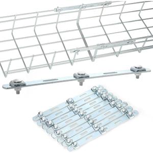 10 Pcs Cable Tray Strengthening Bar Kit, Wire Mesh Cable Tray Strengthening Bar Kit, Zinc Plated Steel Splice Connection Hardware for Network, Fiber Optic, Cabling Accessory, Sliver