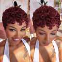 beauty proya Red Pixie Cut Human Hair Wigs for Black Women, Glueless Pixie Curly Wigs with Bangs, Burgundy Full Machine Made 4" Short Curly Human Hair Wig Wear and Go (99J)