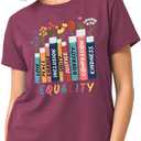 Read Book Shirt for Women-Reading Teacher Tee Tops Pink Flower and Butterfly Short Sleeve Cute Book Shirt