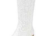 IDIFU IN3 Rhinestone Cowboy Boots for Women Mid Calf Sparkly Western Cowgirl Pointed Toe Booties Low Block Chunky Heel Glitter Country Cute Zipper Dress Booties Wedding Party Bling Shiny Boots (9)