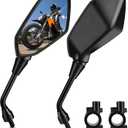 MICTUNING Universal Hawk-eye Motorcycle Convex Rear View Mirror - with 10mm Bolt, Handle Bar Mount Clamp Compatible with Cruiser, Suzuki, Honda, Victory and More