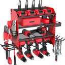 Heavy Duty Power Tool Organizer Wall Mount with Charging Station, 4 Layer Garage Storage Adjustable Shelves Height, Holds 4 Drills, 2 Hooks, Screw & Screwdriver box, Gifts for Fathers Day, Anniversary 