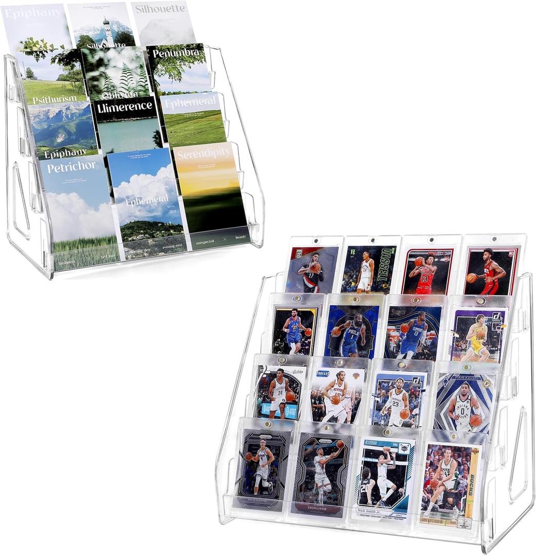 Trading Card Display Stand, Vertical Holder for Baseball Basketball Sports Graded Card Display Stand Tabletop for PSA BGS SGC Slabs, Snap-On Assembly(4 Tier, 2 Pack)