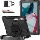 Junfire Shockproof Case for Lenovo Tab P11 Pro Gen2 11.2 inch (TB-132FU/TB-138FC) 2022, Heavy Duty Rugged Case with Stylus Holder/Hand Strap/360Rotating Kickstand/Shoulder Belt, Black