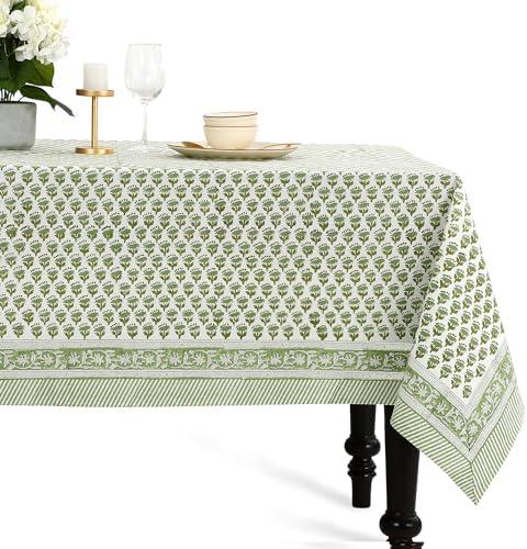 CPC Tablecloth 100% Cotton 70x118 Inch Indian Block Print Rectangle Table Cover, Table Cloth for Weddings, Spring/Summer, Barbeque - Emerald Green