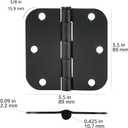 Amazon Basics Sturdy Rounded 5/8 Radius Interior Door Hinges with Included Screws, 3.5" x 3.5", Matte Black, 18-Pack