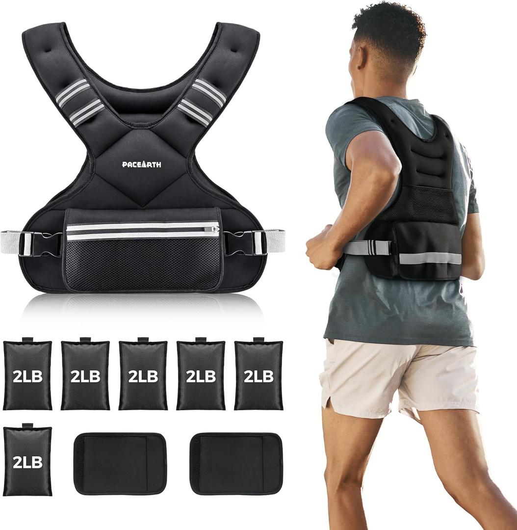 Adjustable Weighted Vest PACEARTH Ironsand Weight Vest with Six 2-lb Adjustable Weights, 20-32 lbs Total, Big Zipper Pouch, Home Workout Weight Vest for Men and Women in Cardio and Strength Training