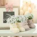 Chicingyou 3 Set Baby Shower Table Decorations Crochet Knitted Baby Booties Bulk with Dried Pampas Grass Bouquet Boho Table Centerpieces Gender Reveal Party Decor