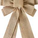 Natural Burlap Wreath Bow - Large Rustic Jute Decorative Bow for Wreath, Front Door, Tree Topper, Fall Decor, Christmas, Wedding, Party, Home Decor