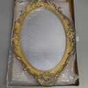 Zosenley Polyresin Ellipse Antique Decorative Mirror Tray, Makeup Organizer, Jewelry Organizer, Serving Tray, 9.8x 14.6, Gold