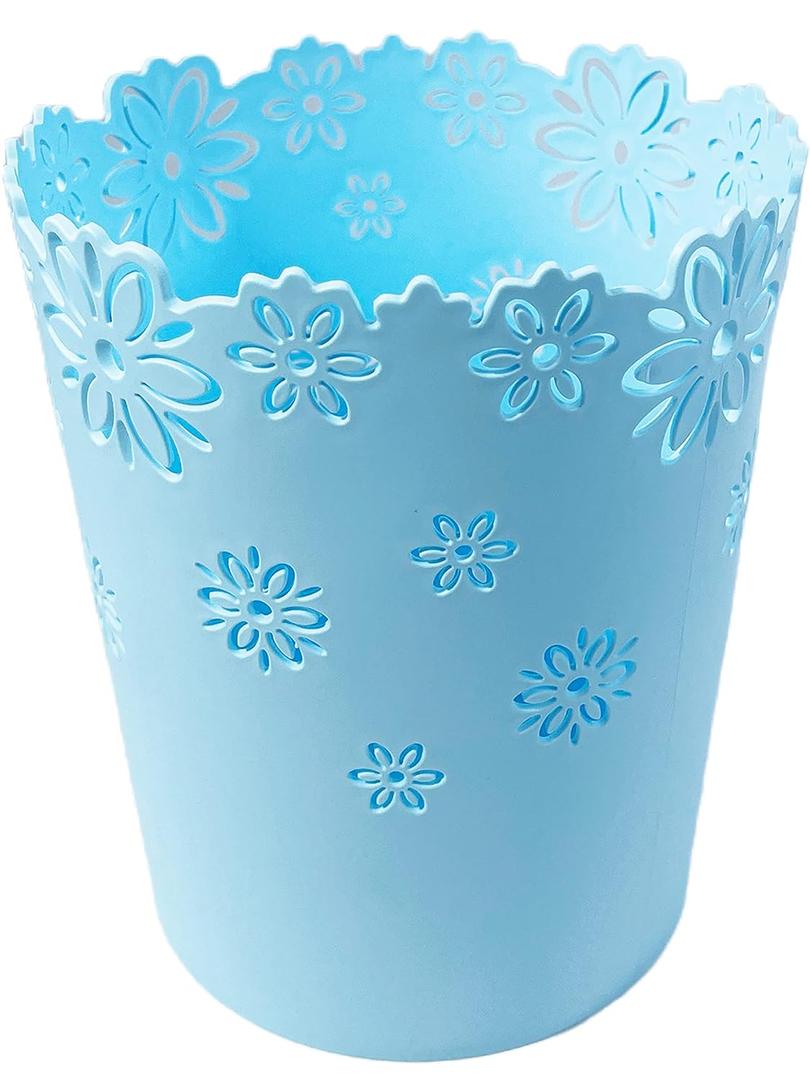 VIUJUH Wastebasket, Hollow Flower Shape Plastic Lidless Wastepaper Baskets Trash Can (Blue, Mini)
