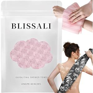 Blissal Exfoliating Shower Towel, 2-in-1 Premium Scrub Exfoliating Washcloth for Body & Face, 2 Sides Blissal Shower Towel for All Skin Types Woman and Men (Pink)
