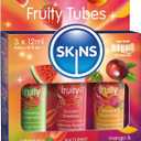 SKINS Flavored Lube Set - 3 Flavored Water Based Lubes - Fruity Edible Lubricant & Licks - Watermelon, Strawberry and Mango & Passionfruit Flavored Lube for Oral Pleasure & Intercourse