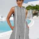 Rompers for Women Athletic Workout Hooded Romper Casual Zip-front Neck Jumpsuits Overalls with Pockets (Gray, M)