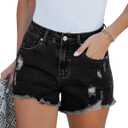 luvamia Jean Shorts for Women High Waisted Stretchy Distressed Denim Shorts Ripped Frayed Raw Hem Summer Casual Shorts (Small, Washed Black)