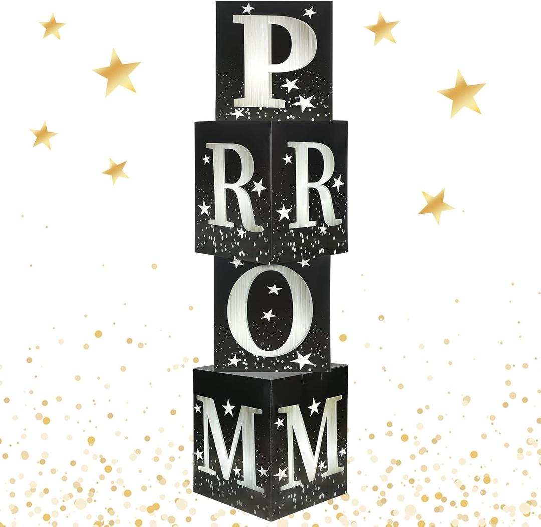 Sotiff Sotiff 4 Pcs Large Prom Column Standup Photo Booth 51inch Black and Silver 2026 Prom Decorations Grad Night Party Decor for 2026 Graduation Decorations Supplies