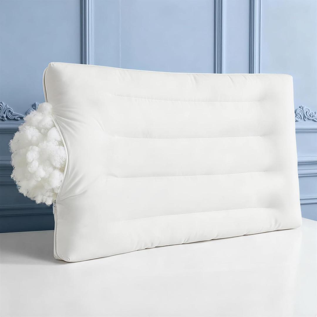 Flat Pillow - Ultra Thin & Adjustable Low Pillow for Side Back Stomach Sleepers, Relief Neck & Shoulder Pain, Customizable Support with Baffle Box Design to Hold Shape, Cotton Cover as Insert, 2in