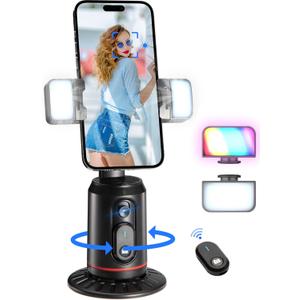MQOUNY Auto Face Tracking Phone Holder, 360 Rotation Face Body Phone Tripod Smart Shooting Camera Mount with Rechargeable Remote and Light for Live Vlog Streaming Video, Rechargeable