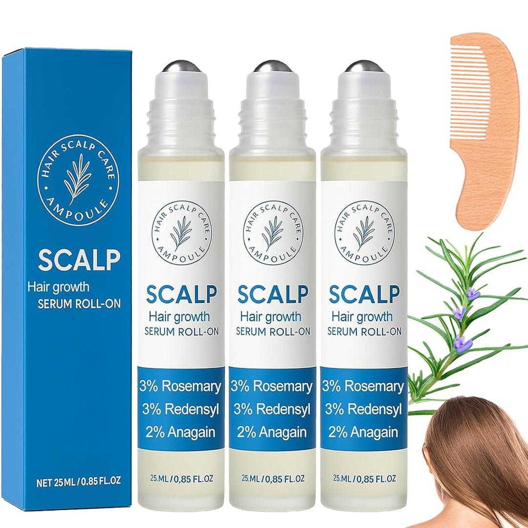 Hair Growth Roll On, Rosemary Hair Growth Serum Roll On, Advanced Hair Growth Roll-On Serum, Thicker & Stronger Hair, Nourishes Scalp & Roots for All Hair, Women and Men (3pcs)