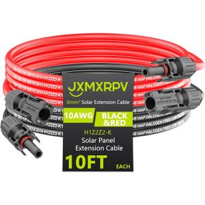 Solar Cable Extension 10Ft 10AWG, Solar Wire with Tool-Free Solar Connectors, Waterproof Solar Panel Extension Cable 6mm, PV Cable 10Gauge for Home Boat RV Solar Panels(10ft)