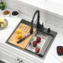 23 Inch Black Drop In Kitchen Sink Workstation - SZBAQTM 23x19-Inch Drop In sink Stainless Steel Single Bowl 10'' Deep Handmade Top Mount Sink with Cutting Board& Strainer, 23"X19"X10"