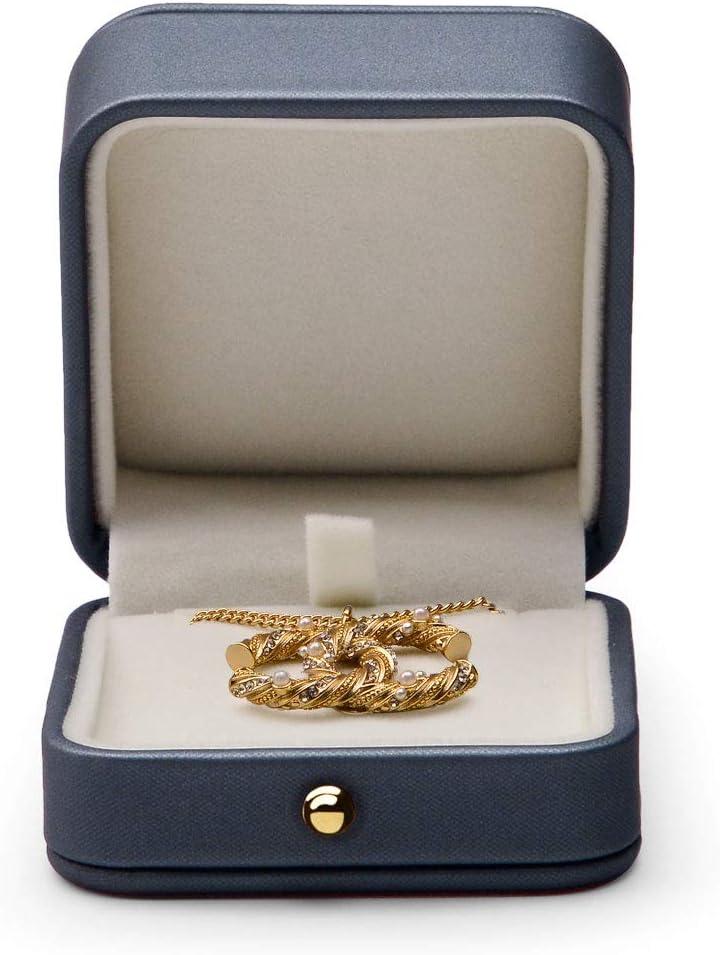 Oirlv Premium Leather Necklace Pendant Box Velvet Interior Jewelry Gift Box Long Chain Necklace Display Storage Case(Steel-blue) (Earring/Pendant Box)