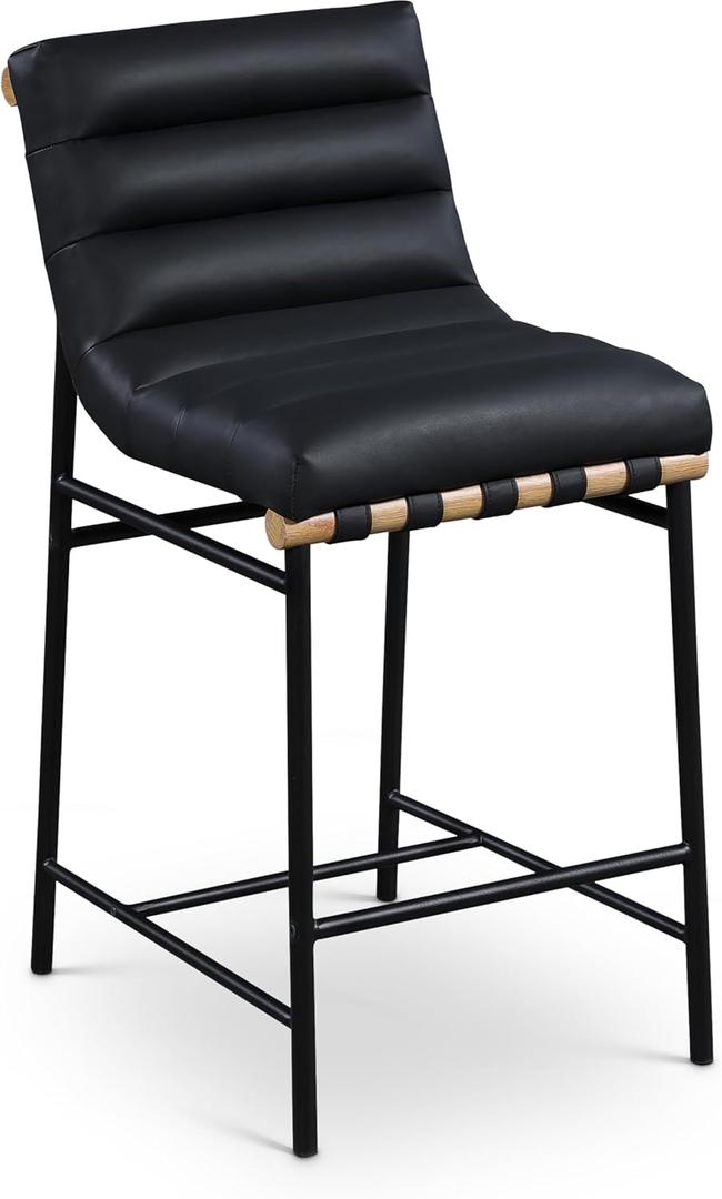 Meridian Furniture 857Black-C Burke Collection Modern | Contemporary Vegan Leather Upholstered Counter Stool, Black, 18" W x 24" D x 37.5" H, Black 