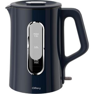 Offacy Electric Kettle, Tea Kettle Pot, Double Wall Glass Inner 1.5L/1200W, Hot Water Kettle Teapot Boiler & Heater with Automatic Shut Off, BPA-Free & LED Indicator Lights (Navy Blue)