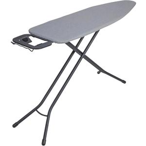 Household Essentials Ultra Ironing Board, 4-Leg, with Steel Top and Iron Rest, Cotton Cover with Fiber Pad, Heat and Stain Resistant, Matte Black Frame, Grey Cover