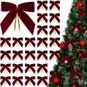 24PCS Velvet Bows with Twist Tie 3.5 Inch Burgundy Vintage Christmas Velvet Ribbon Bows for Christmas Tree Gift Wrapping Wedding Brithday Party Home Decor (3.5" Burgundy)