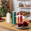 Thyle 3 Pcs Christmas Table Centerpieces 7.9, 6.7, 5.9 Inch Tall Christmas Rustic Wood Presents Faux Blocks Table Decor Tabletop Tiered Tray Decor for Xmas Home Farmhouse Indoor Holiday Party