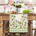 Green Buffalo Grid Spring Floral Daisy Table Runner , Seasonal Summer Kitchen Dinning Table Decoration for Home Farm Party Indoor Outdoor Decor 13x60 Inch