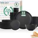 Homienly Wheat Straw Plates and Bowls Sets, Dishes Set for 8, Wheat Straw Dinnerware Set for Kitchen 32-Piece - Deep Plates Sets, Cereal Bowls with Drinking Cups, Microwave and Dishwasher Safe, Black