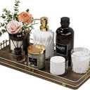 Toilet Paper Basket, Bathroom Basket for Counter Toiletries Towel Decor, Toilet Tank Tray, Guest Back of Toilet Organizer Storage, Vanity Tray for Perfume Makeup, Kitchen 13x6.5 Brown-Gold