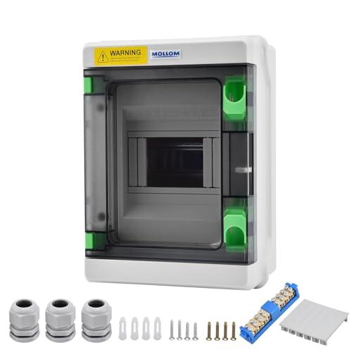 Mollom 5 Way HA Series Power Distribution Box with Bus Bars and Din Rail for Miniature Circuit Breaker MCB,Waterproof IP66,Solar Power Distribution Panel for Indoor and Outdoor Use