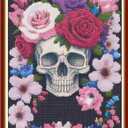 Findvoor Stamped Cross Stitch Kits for Beginners Full Range of Cross Stitching Embroidery Pattern for Adults, 11CT DIY Needlepoint Embroidery Starter Kits-Flower Skeleton 15.7x19.7 inch