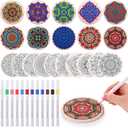 Potchen 10 Pcs Ceramic Coasters for Drinks Color Your Own Coaster Set DIY Absorbent Cup Mat with 12 Markers and Cork Base Gift Arts and Crafts for Coffee Table Apartment Bar Home Decoration (Mandala)