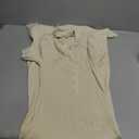 MEROKEETY Women's V Neck Ribbed Knit Midi Dress Short Sleeve Button Elegant Bodycon Sweater Dresses, Apricot, Small