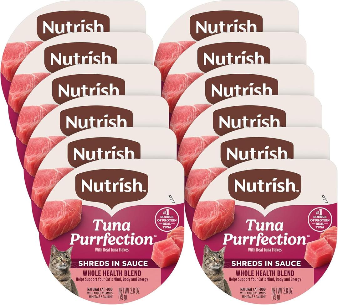 Nutrish Grain Free Wet Cat Food Tuna Purrfection Whole Health Blend with Real Tuna Flakes in a Savory Sauce, 2.8 oz. Cup, Pack of 12 (Rachael Ray)
BB: Augus 8, 2026