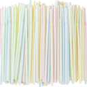 [200 Pack] 8.5" High Flexible Plastic Straws,Bendable Disposable Drinking Straws -Striped Assorted Colors for Home Use Milk Juice Drinks