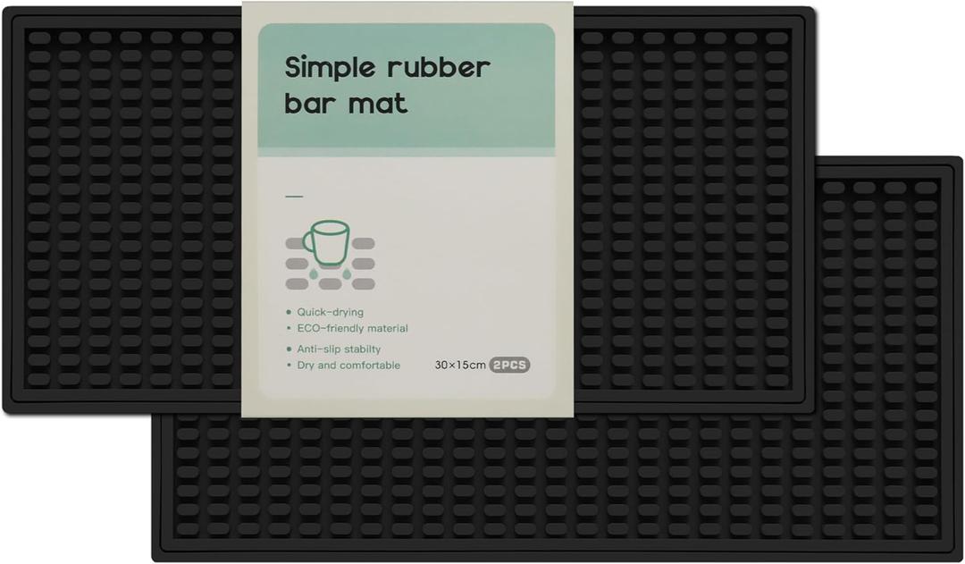 2 Pack Bar Mat, Drying Mat Household Bar Tools,Black Cocktail Bar Mat 5.9''X12''Suitable for Bar, Outdoor Camping, Home Bar Bar Mat