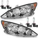 Headlights Assembly with Bulbs for 2005 2006 Toyota Camry LE XLE Halogen Headlamp Replacement Driver & Passenger Side (Chrome | With High & Low Beam Bulbs)