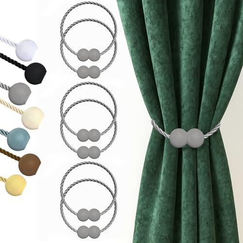 Hion Magnetic Curtain Tiebacks Grey 6 Pack, Curtain Tiebacks Buckles Holdbacks Holders Hooks Clip for Home Bedroom Office Decorative Thick or Thin Curtain
