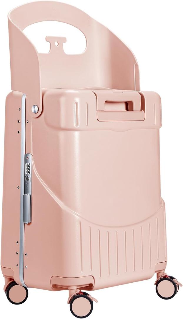 MRPLUM Ride On Luggage with Seat&Seat Belt,Hard Shell Lightweight Rolling Spinner Wheels Travel Luggage with TSA Lock,20 inch,Pink, 20.9 x 13.4 9.8 inches