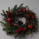 22 Inch Christmas Wreaths for Front Door with Hanger Red Ball Ornaments Berries Pine Cones Xmas Winter Wreath for Home Wall Window Porch Thanksgiving Holiday Indoor Outdoor Decor