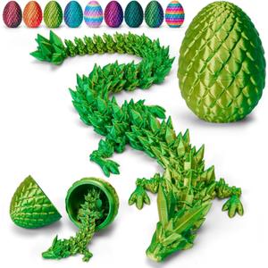 TBOLINE 12" 3D Printed Dragon Egg, Cool 3D Printer Articulated Crystal Dragon Toys for Kids, Surprise Animals Figurines Fidget Dinosaur Eggs Toys for Boys Kids Teen 5-7 4-6 8-12 (Laser Yellow Green)